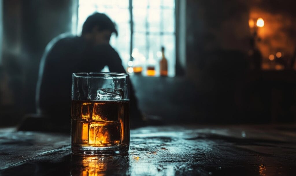 depressed man addicted to alcohol