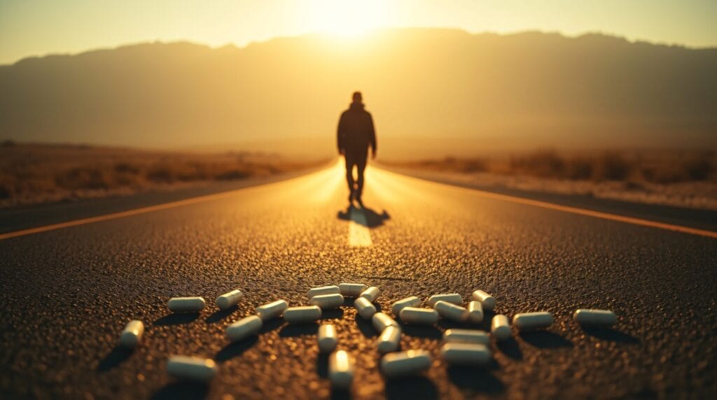 man walking away from drugs
