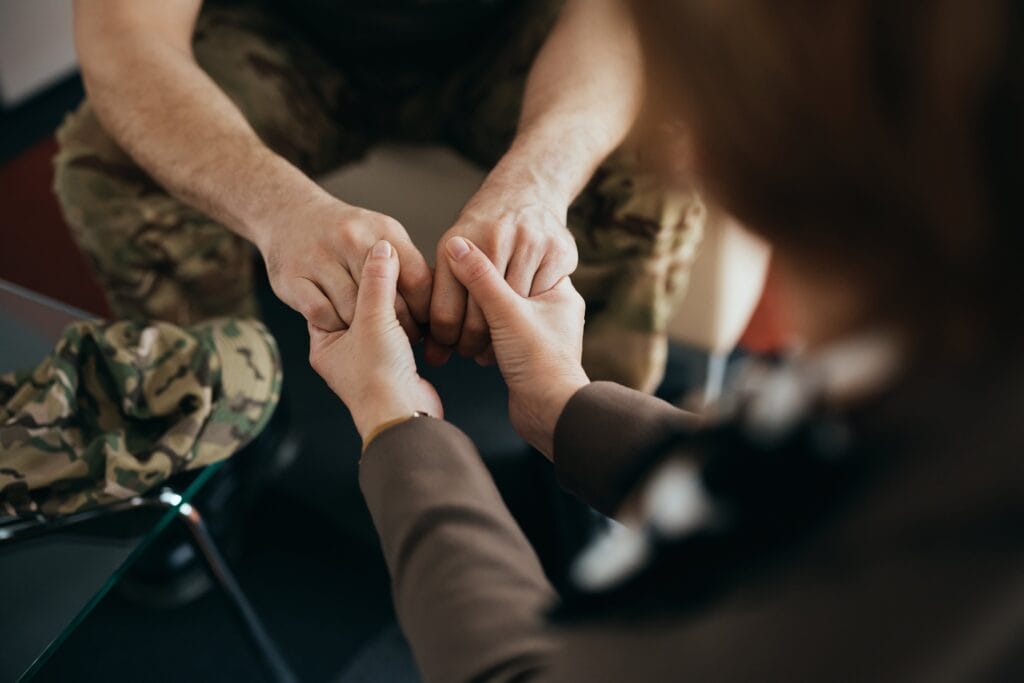 therapist supporting veteran with addiction